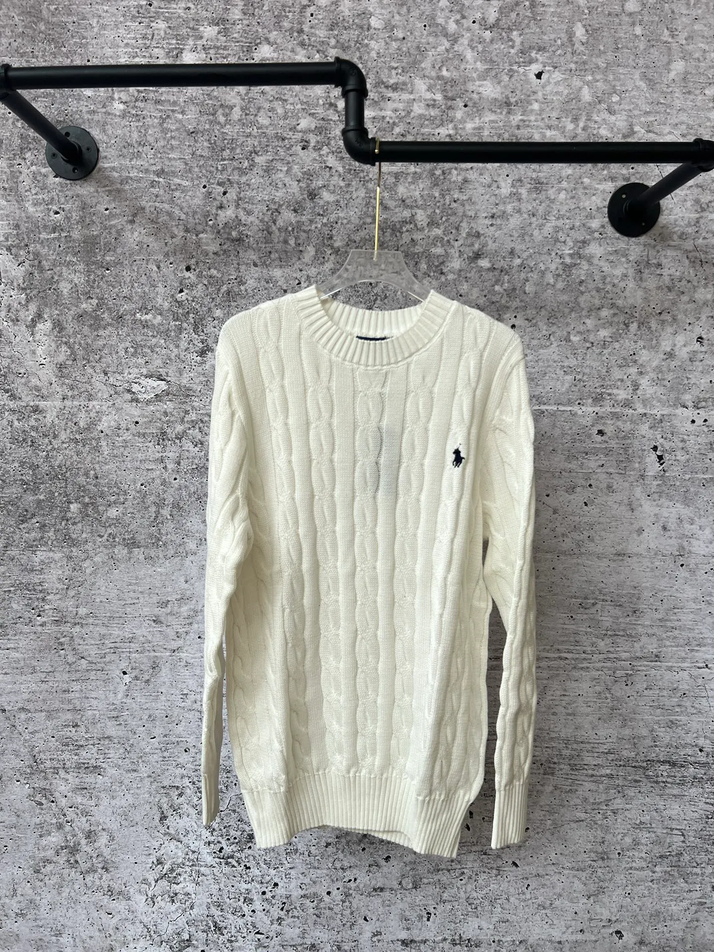 P230 Ralph Lauren men's and women's round neck rubberized sweater, made of the same pure cotton washed fabric as the original, no difference in craftsmanship details, original pony embroidery on the chest, restored one to one